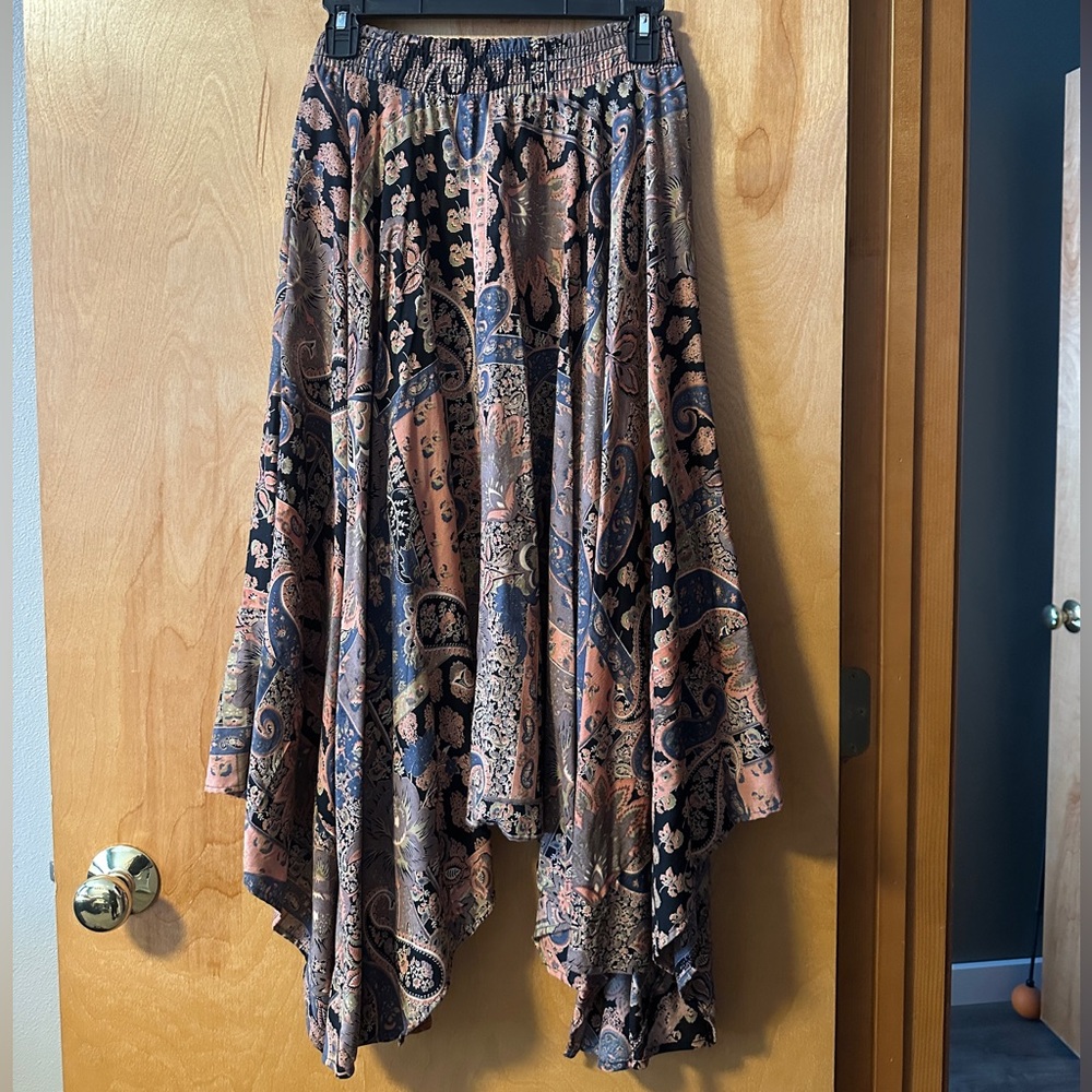 Angie Asymmetrical Paisley Skirt - Black and Tan
